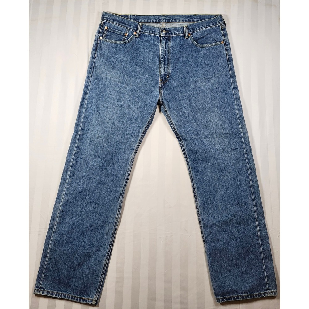Levis 505 Regular Fit Straight Mens Jeans Medium Wash Blue 42x32 Denim Red Tab